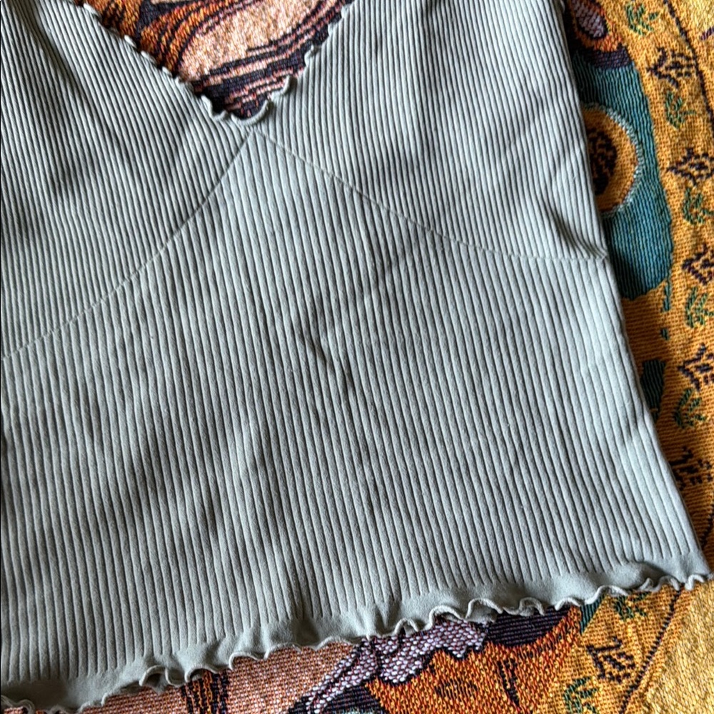 Free People Intimates Ribbed Green Spaghetti Strap Top - Picture 2 of 4